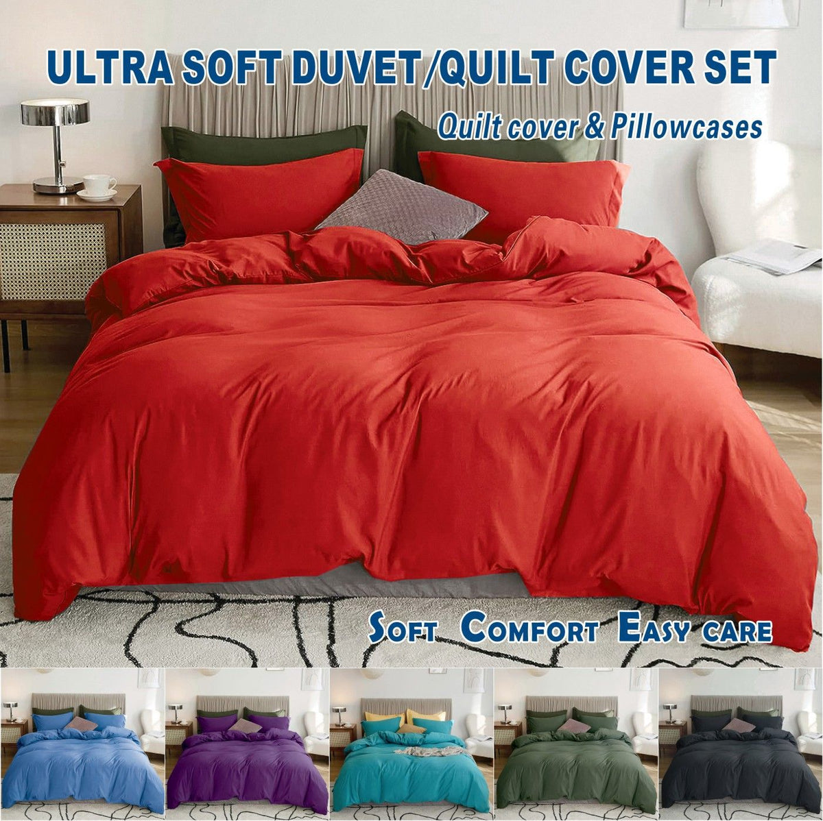 2 Piece Hotel Soft Microfiber Quilt Cover Set-2000TC Duvet/Donna Cover Set &amp; Pillowcases -1 Quilt Cover Zipper Closure &amp; 1 x Pillowcases-Breathable Bedding - Wrinkle, Fade, Stain Resistant(Red,King Single)