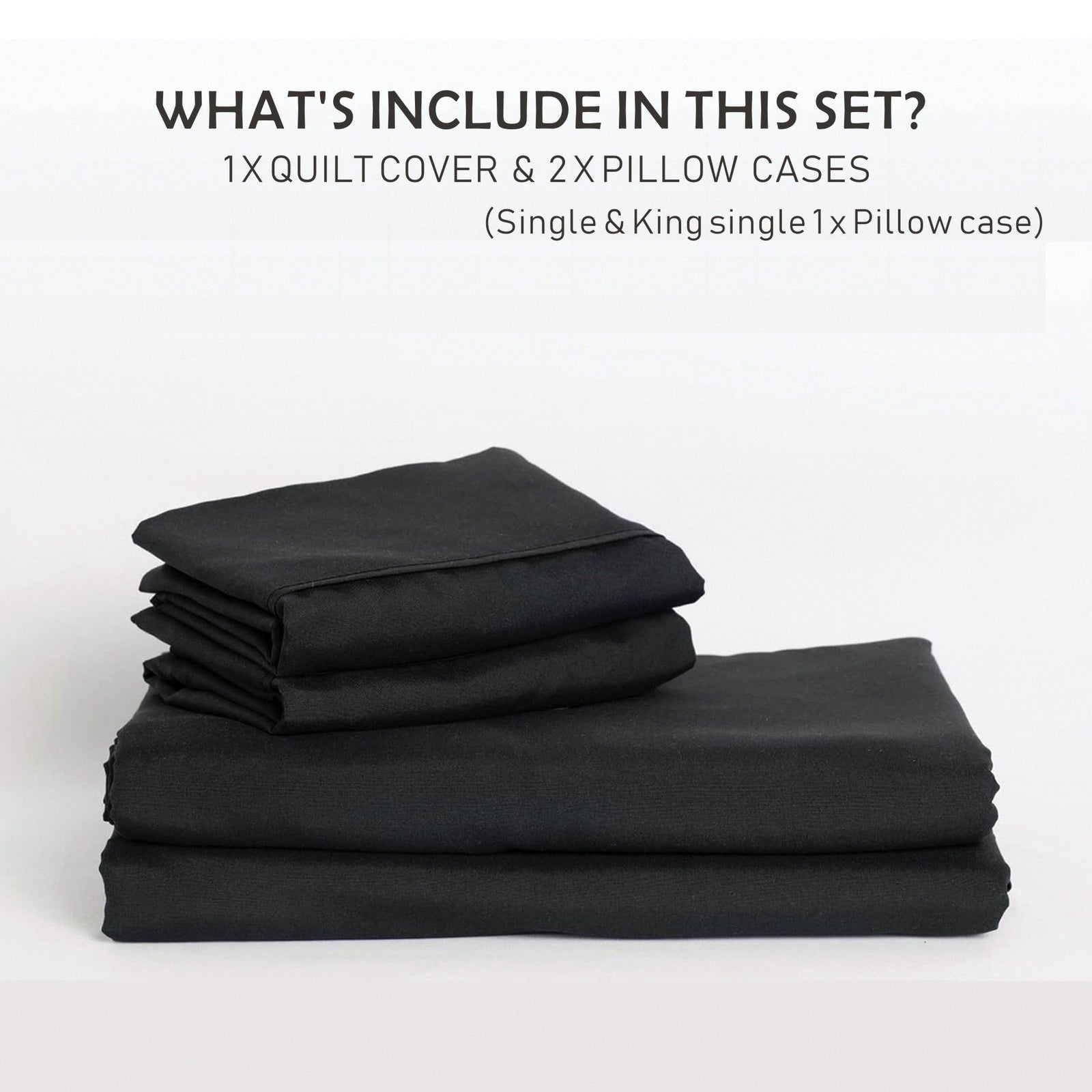 2 Piece Hotel Soft Microfiber Quilt Cover Set-2000TC Duvet/Donna Cover Set & Pillowcases -1 Quilt Cover Zipper Closure & 1 x Pillowcases-Breathable Bedding - Wrinkle, Fade, Stain Resistant(Black,King Single)