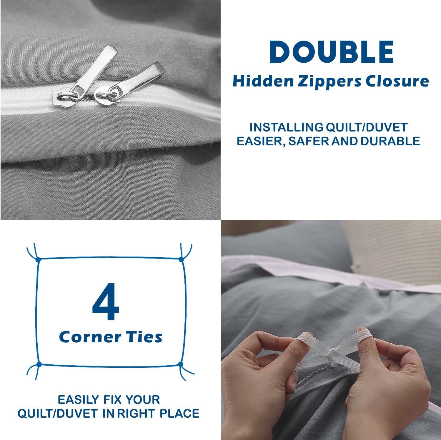 2 Piece Hotel Soft Microfiber Quilt Cover Set-2000TC Duvet/Donna Cover Set & Pillowcases -1 Quilt Cover Zipper Closure & 1 x Pillowcases-Breathable Bedding - Wrinkle, Fade, Stain Resistant(Grey,King Single)