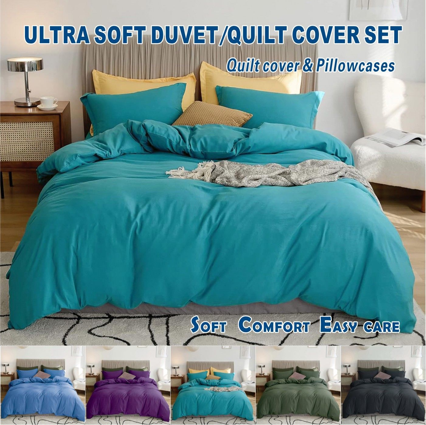 2 Piece Hotel Soft Microfiber Quilt Cover Set-2000TC Duvet/Donna Cover Set & Pillowcases -1 Quilt Cover Zipper Closure & 1 x Pillowcases-Breathable Bedding - Wrinkle, Fade, Stain Resistant(Biscay blue,King Single)