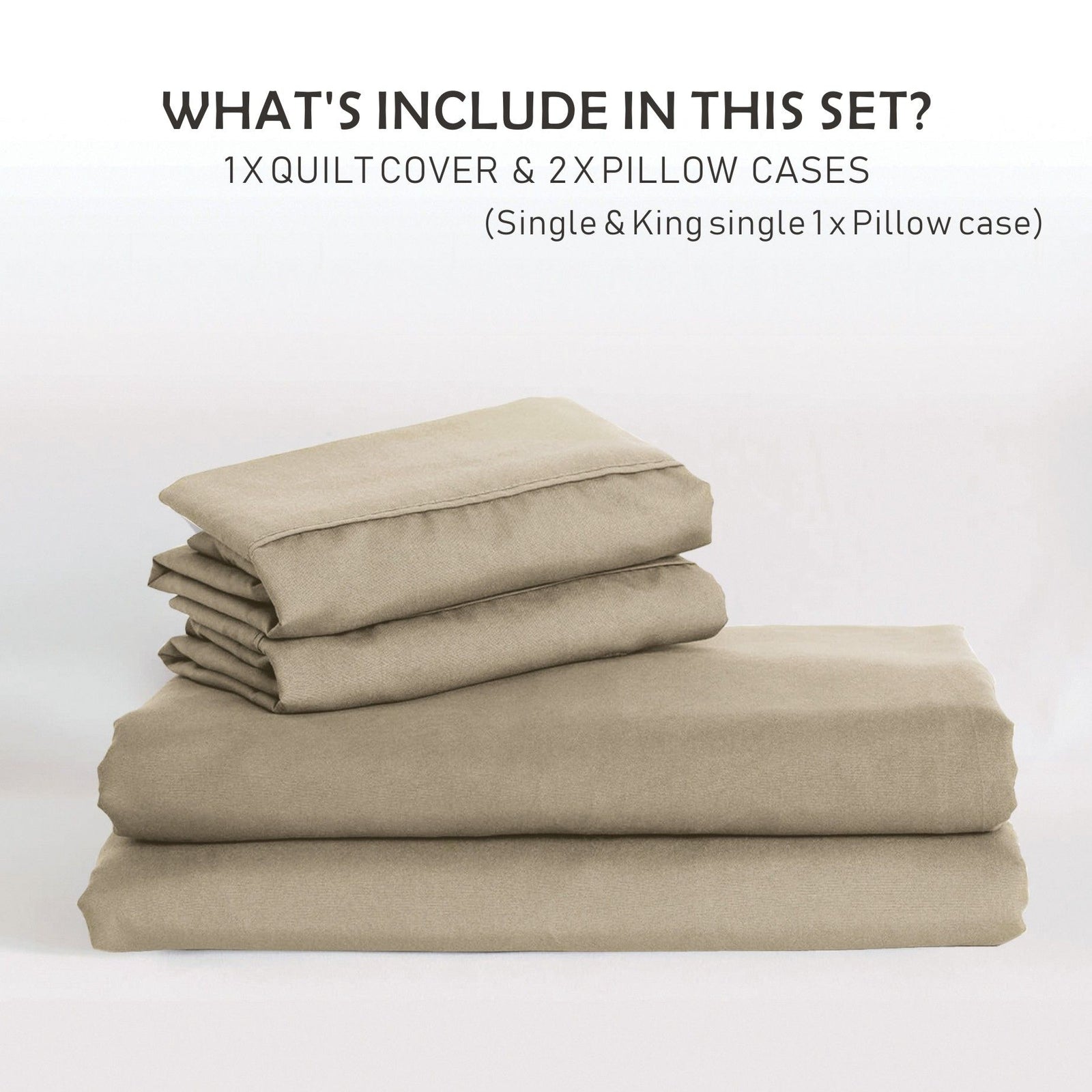 2 Piece Hotel Soft Microfiber Quilt Cover Set-2000TC Duvet/Donna Cover Set & Pillowcases -1 Quilt Cover Zipper Closure & 1 x Pillowcases-Breathable Bedding - Wrinkle, Fade, Stain Resistant(Camel Beige,King Single)
