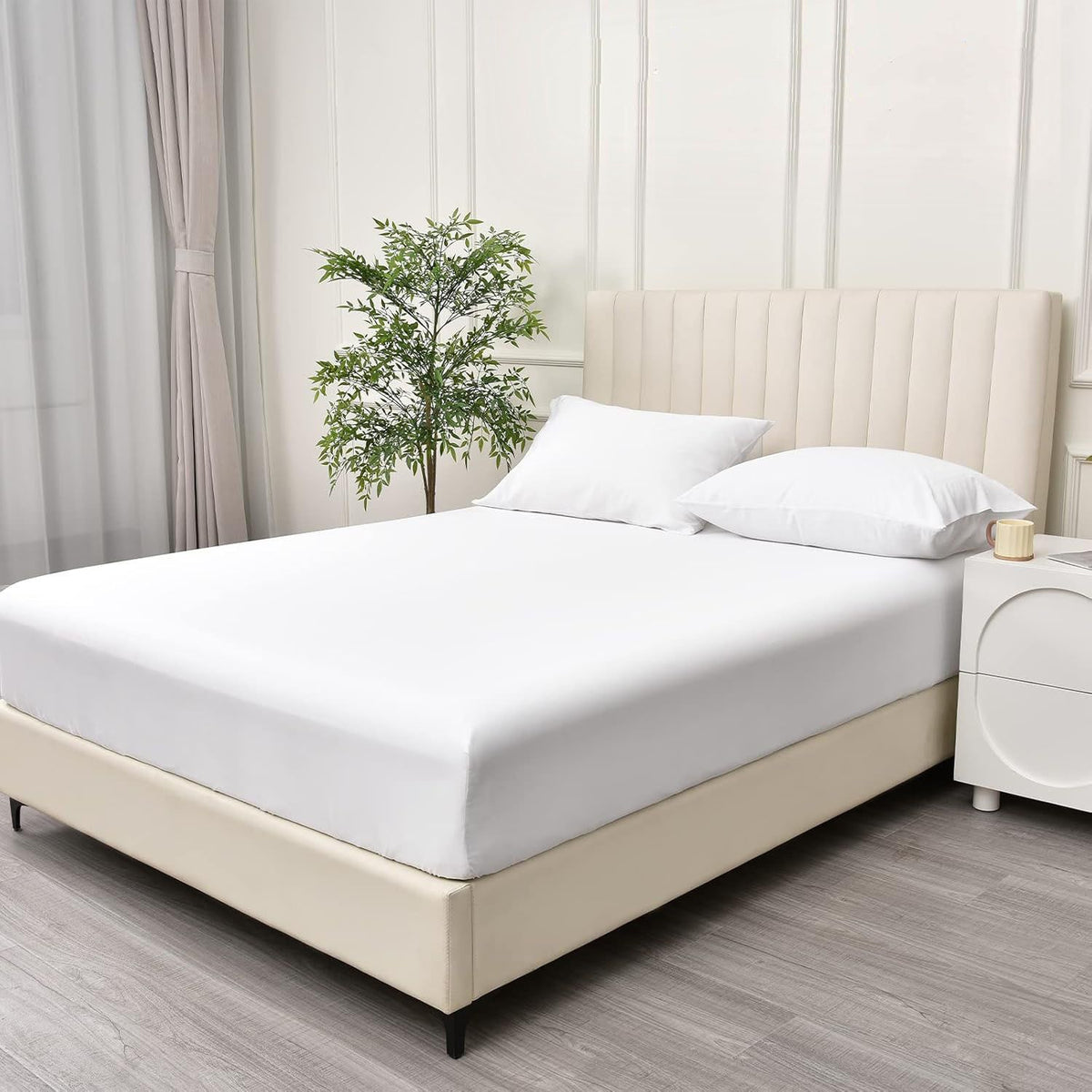 2 Piece Fitted Sheet Set- Fitted Sheet & Pillowcases -Breathable Bedding - Wrinkle, Fade, Stain Resistant- 40cm Deep Pocket Fitted Bed Sheet Set(White,King Single)
