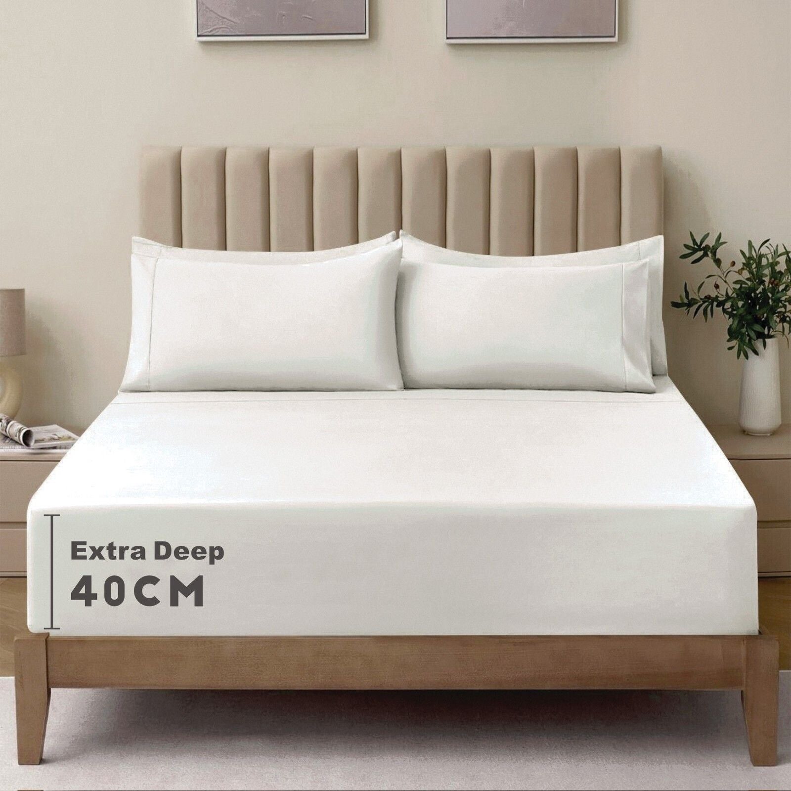 2 Piece Fitted Sheet Set- Fitted Sheet & Pillowcases -Breathable Bedding - Wrinkle, Fade, Stain Resistant- 40cm Deep Pocket Fitted Bed Sheet Set(Raw white,King Single)