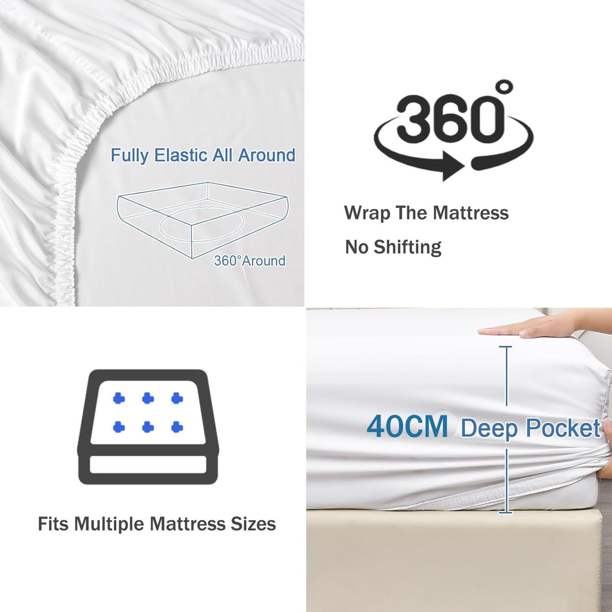 2 Piece Fitted Sheet Set- Fitted Sheet & Pillowcases -Breathable Bedding - Wrinkle, Fade, Stain Resistant- 40cm Deep Pocket Fitted Bed Sheet Set(Raw white,King Single)