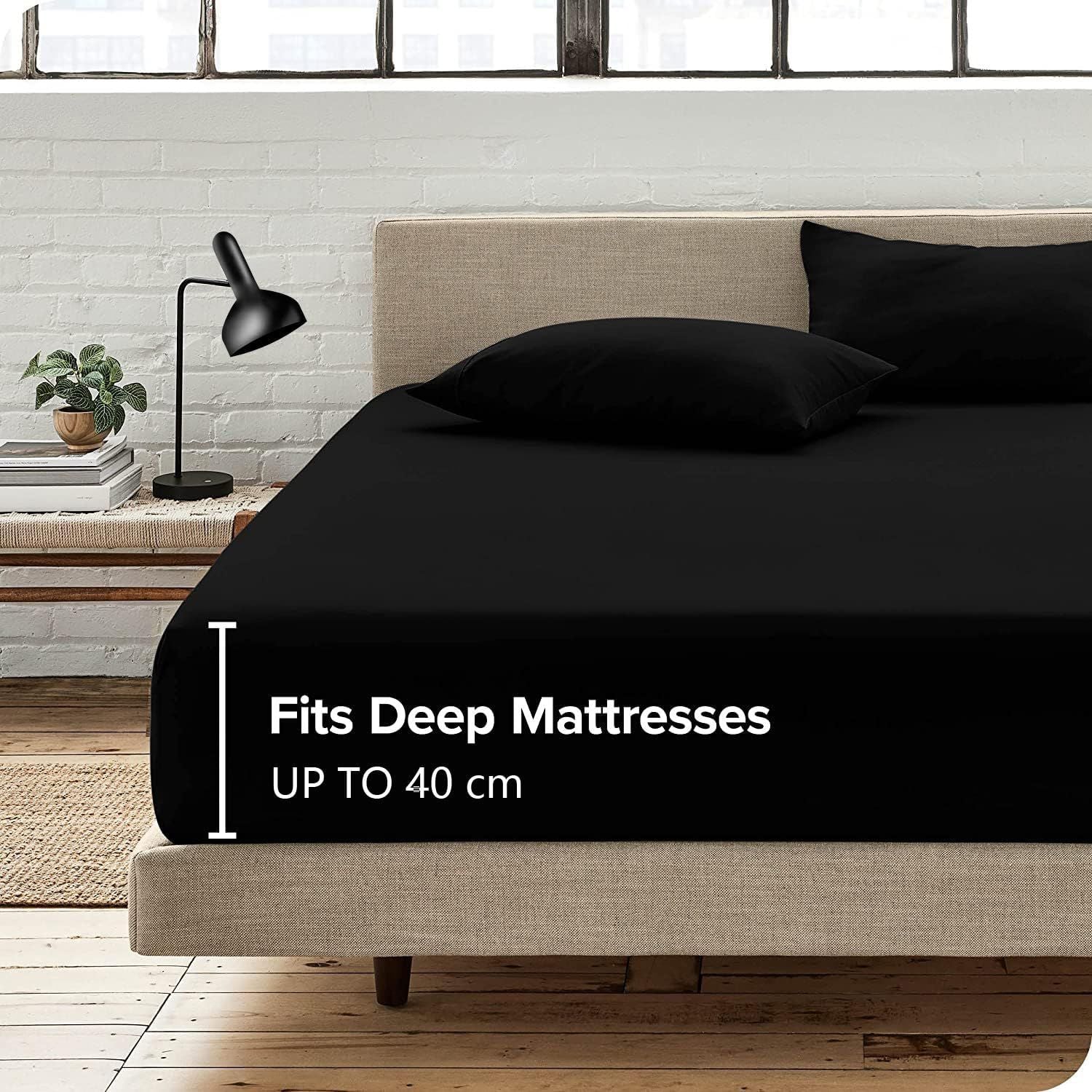 2 Piece Fitted Sheet Set- Fitted Sheet & Pillowcases -Breathable Bedding - Wrinkle, Fade, Stain Resistant- 40cm Deep Pocket Fitted Bed Sheet Set(Black,King Single)