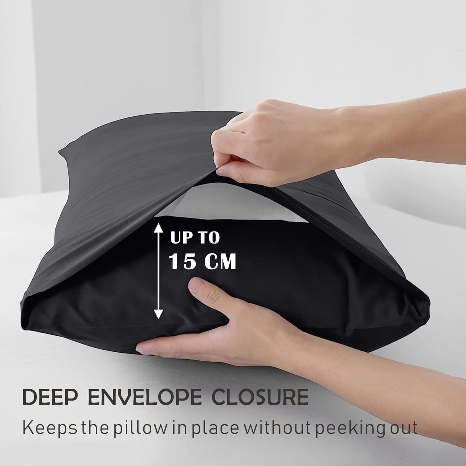 2 Piece Fitted Sheet Set- Fitted Sheet & Pillowcases -Breathable Bedding - Wrinkle, Fade, Stain Resistant- 40cm Deep Pocket Fitted Bed Sheet Set(Black,King Single)