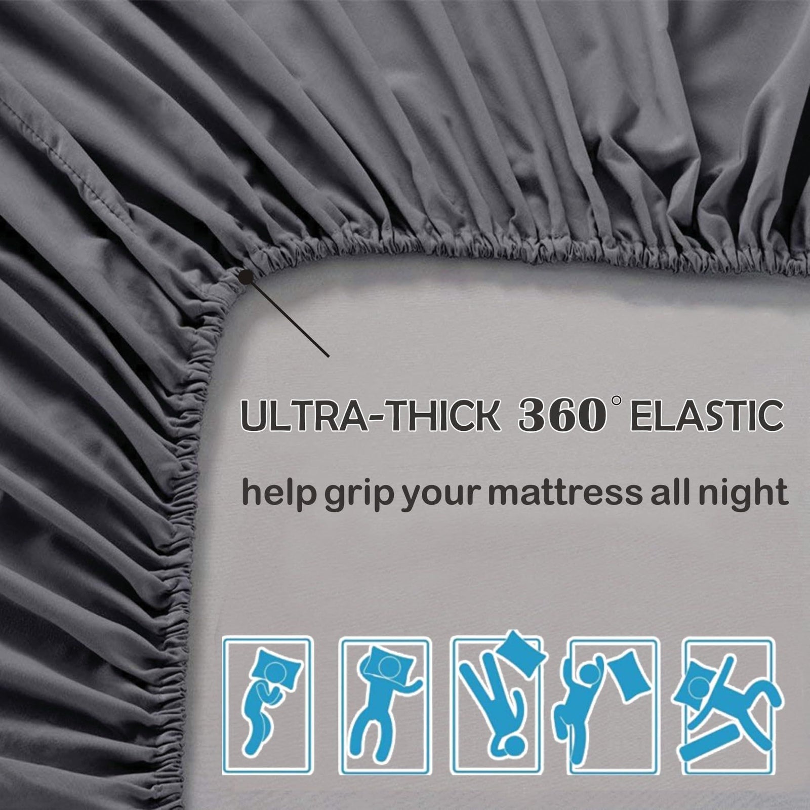 2 Piece Fitted Sheet Set- Fitted Sheet & Pillowcases -Breathable Bedding - Wrinkle, Fade, Stain Resistant- 40cm Deep Pocket Fitted Bed Sheet Set(Dark gray,King Single)