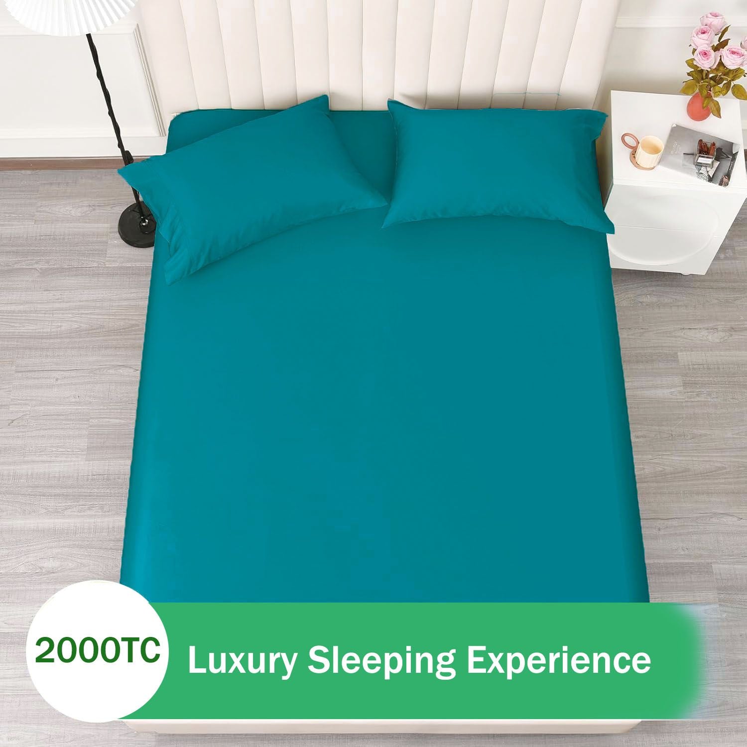 2 Piece Fitted Sheet Set- Fitted Sheet & Pillowcases -Breathable Bedding - Wrinkle, Fade, Stain Resistant- 40cm Deep Pocket Fitted Bed Sheet Set(Biscay blue,King Single)