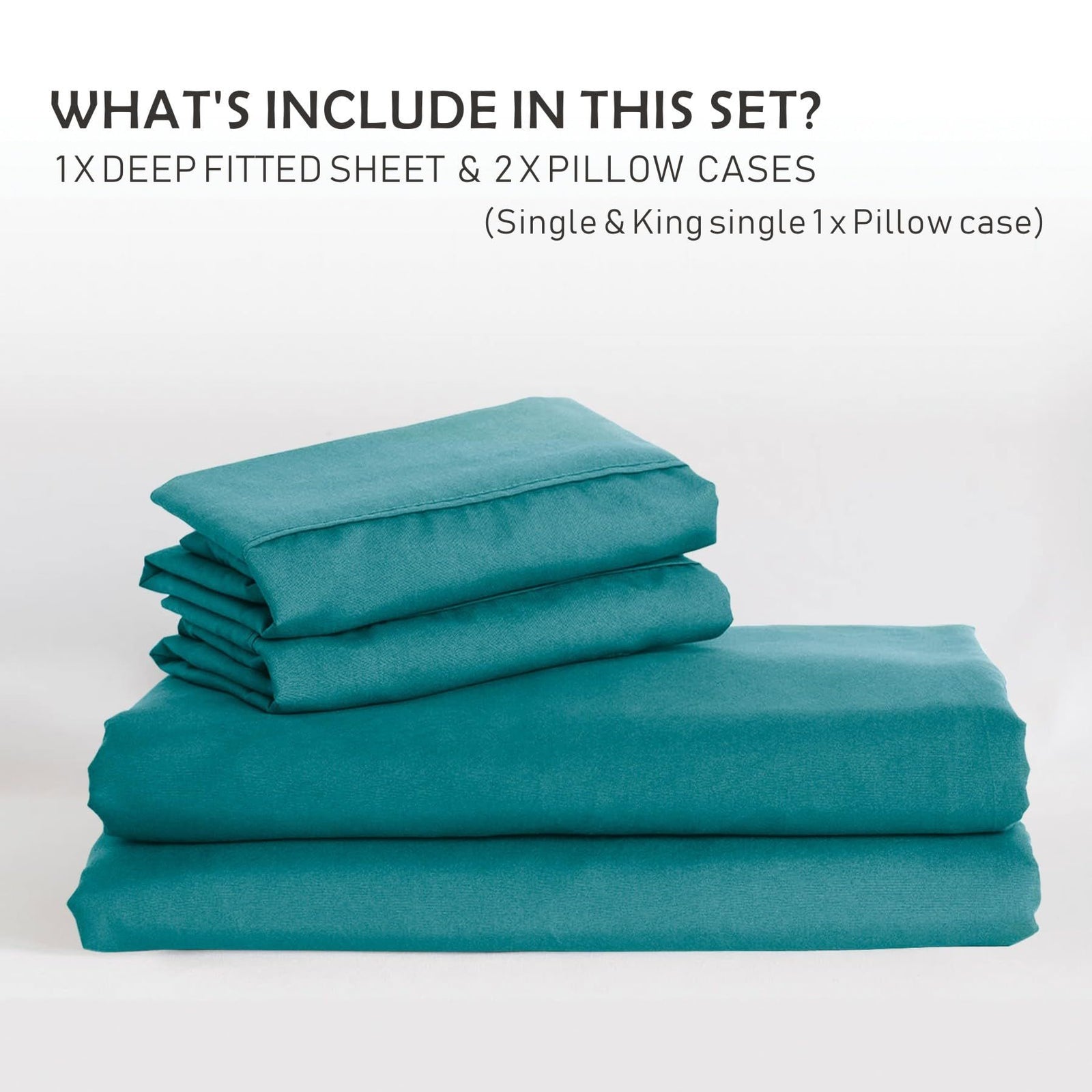 2 Piece Fitted Sheet Set- Fitted Sheet & Pillowcases -Breathable Bedding - Wrinkle, Fade, Stain Resistant- 40cm Deep Pocket Fitted Bed Sheet Set(Biscay blue,King Single)