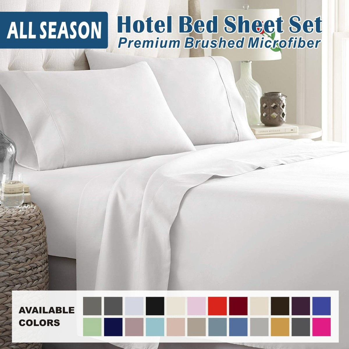 3 Piece Bed Sheet Set- Bedding Sheets &amp; Pillowcases -Breathable Bedding - Wrinkle, Fade, Stain Resistant-Deep Pocket Flat Fitted Bed Sheet Set(White,King Single)