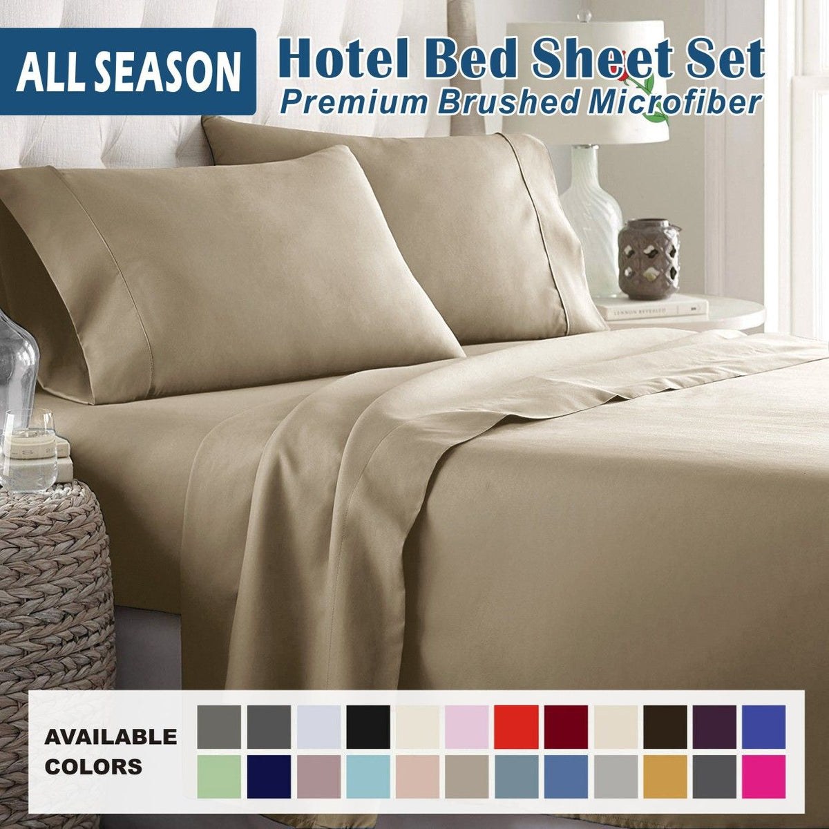 3 Piece Bed Sheet Set- Bedding Sheets &amp; Pillowcases -Breathable Bedding - Wrinkle, Fade, Stain Resistant-Deep Pocket Flat Fitted Bed Sheet Set(Camel Beige,King Single)