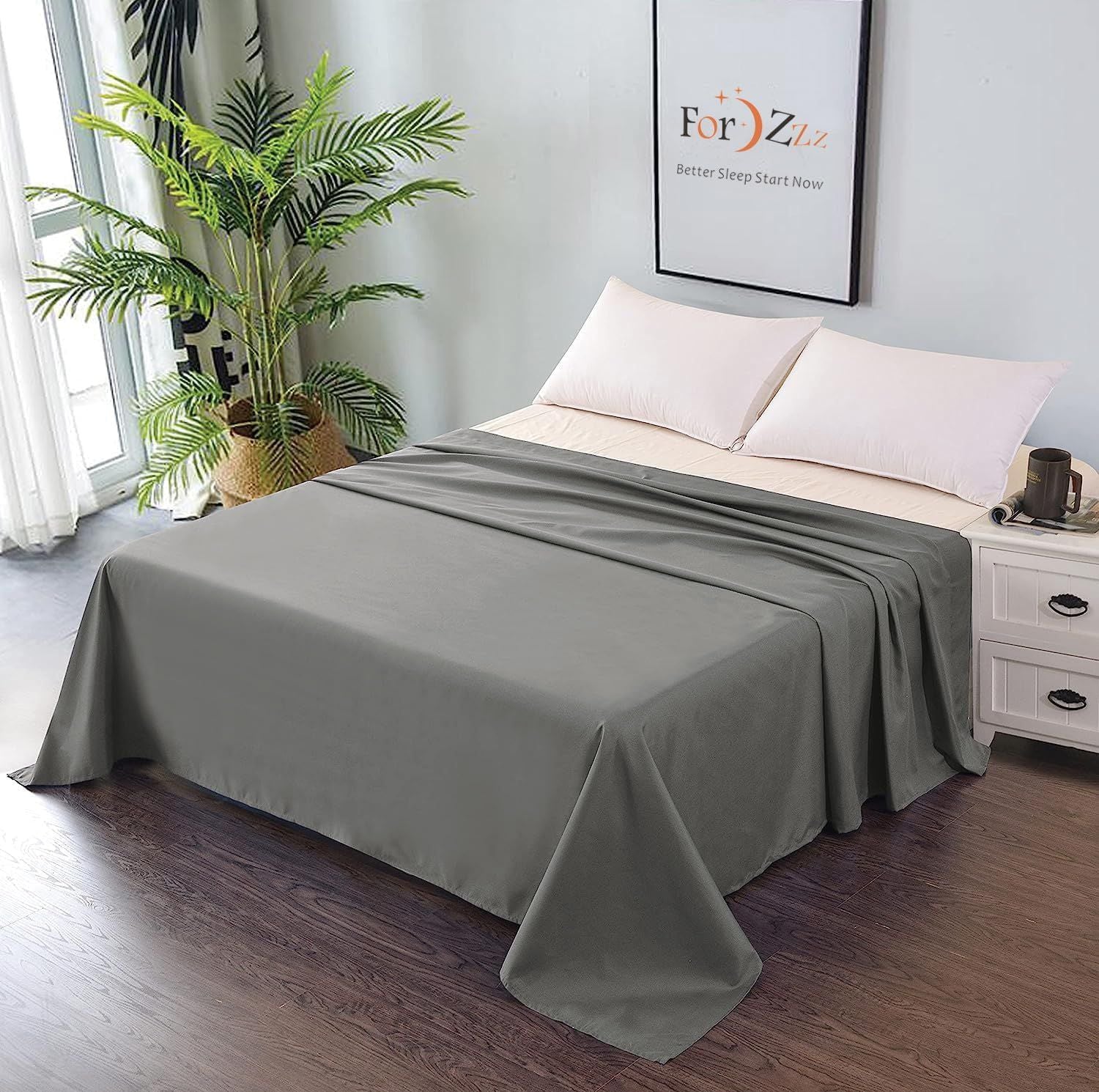 Elegant Comfort Premium Hotel Quality 1-Piece King Single Flat Sheet, Luxury and Softest 2000 Thread Count Bedding Flat Sheet(King Single,Grey)