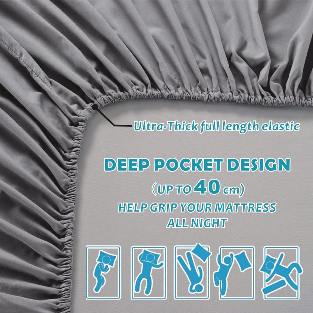 Hotel Quality Fitted Sheet - 1 Piece Fitted Sheet  -Breathable Bedding - Wrinkle, Fade, Stain Resistant- 16inch/40cm Deep Pocket Fitted Bed Sheet-Wrinkle and Fade Resistant,(Grey,King Single)