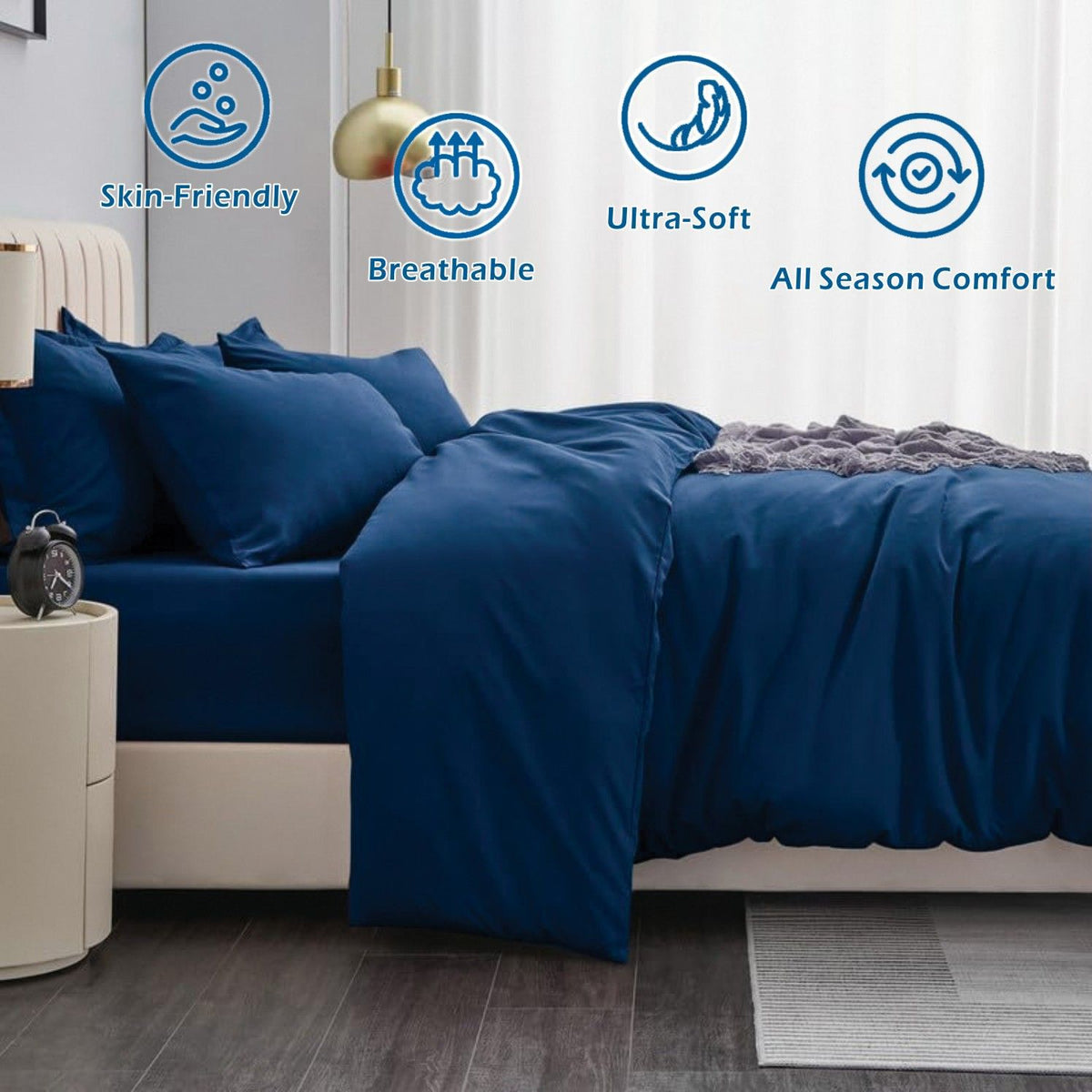 3 Piece Hotel Soft Microfiber Quilt Cover Set-2000TC Duvet/Donna Cover Set & Pillowcases -1 Quilt Cover Zipper Closure & 1 x Pillowcases-Breathable Bedding - Wrinkle, Fade, Stain Resistant(Navy,Queen)