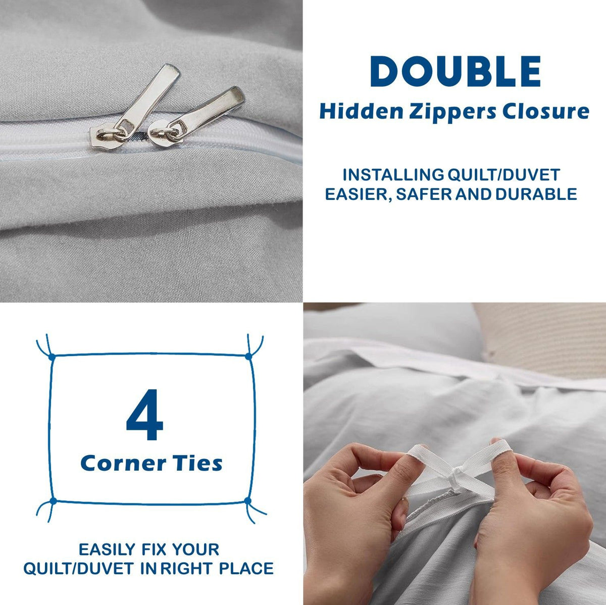 3 Piece Hotel Soft Microfiber Quilt Cover Set-2000TC Duvet/Donna Cover Set & Pillowcases -1 Quilt Cover Zipper Closure & 1 x Pillowcases-Breathable Bedding - Wrinkle, Fade, Stain Resistant(Silver-gray,Queen)