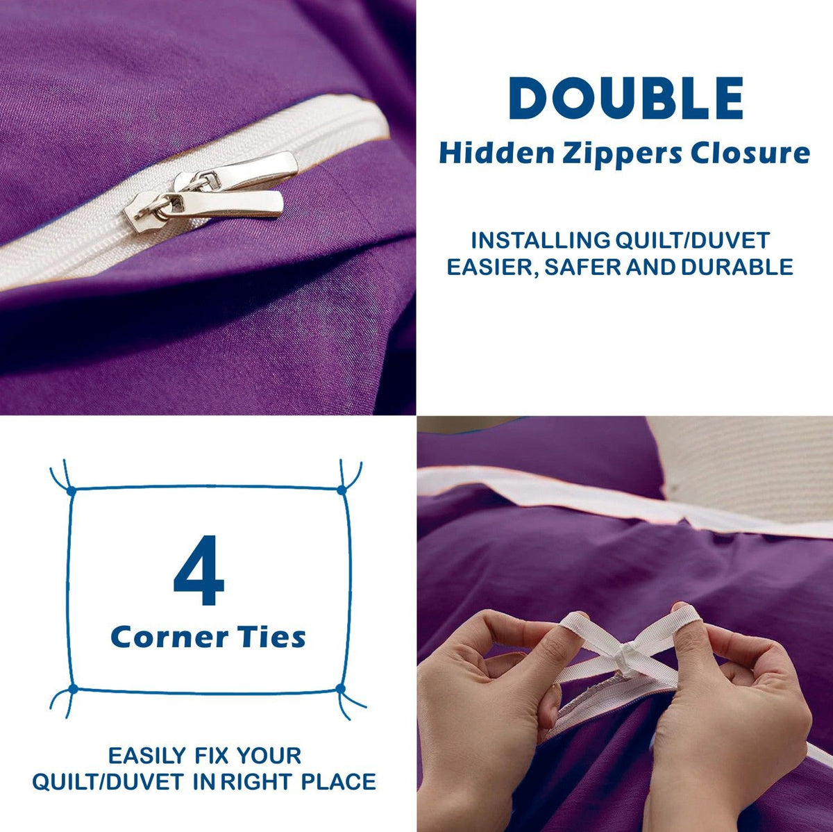 3 Piece Hotel Soft Microfiber Quilt Cover Set-2000TC Duvet/Donna Cover Set & Pillowcases -1 Quilt Cover Zipper Closure & 1 x Pillowcases-Breathable Bedding - Wrinkle, Fade, Stain Resistant(Purple,Queen)