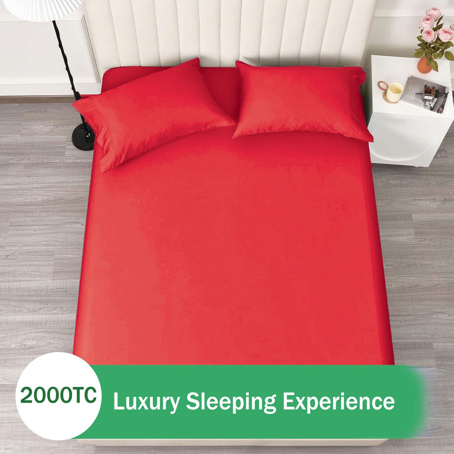 3 Piece Fitted Sheet Set- Fitted Sheet & Pillowcases -Breathable Bedding - Wrinkle, Fade, Stain Resistant- 40cm Deep Pocket Fitted Bed Sheet Set(Red,Queen)