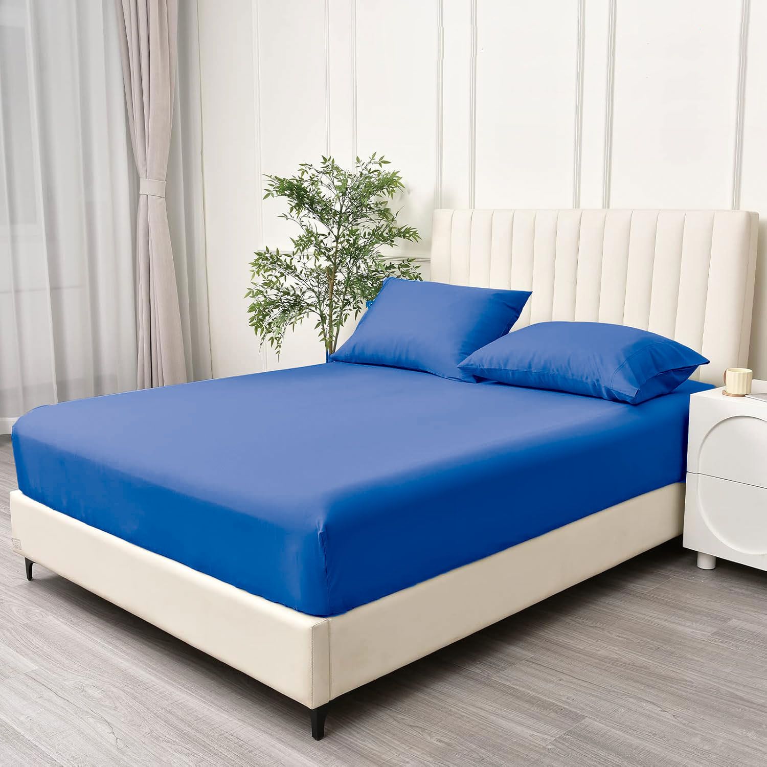3 Piece Fitted Sheet Set- Fitted Sheet & Pillowcases -Breathable Bedding - Wrinkle, Fade, Stain Resistant- 40cm Deep Pocket Fitted Bed Sheet Set(Royal blue,Queen)