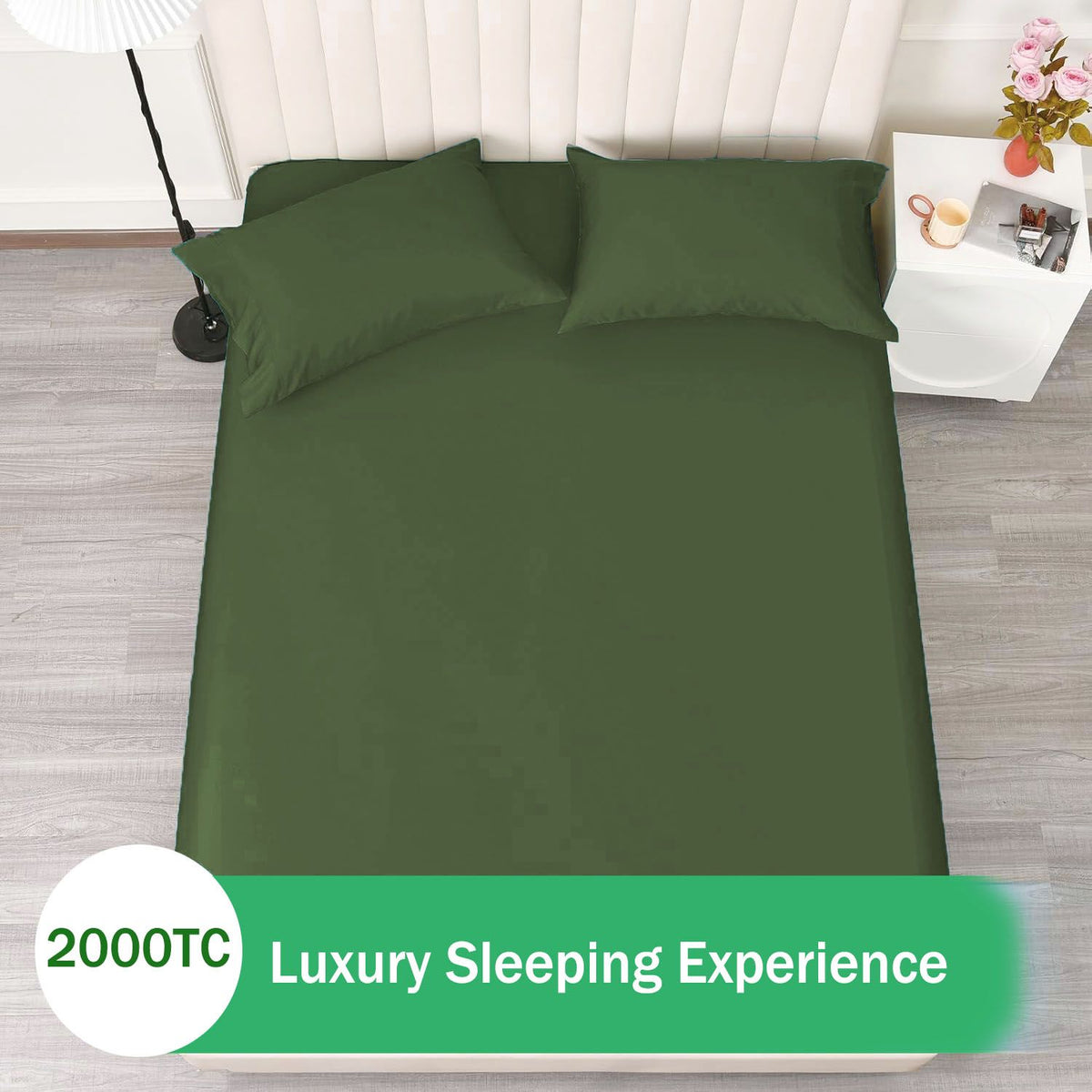 3 Piece Fitted Sheet Set- Fitted Sheet & Pillowcases -Breathable Bedding - Wrinkle, Fade, Stain Resistant- 40cm Deep Pocket Fitted Bed Sheet Set(Olive green,Queen)