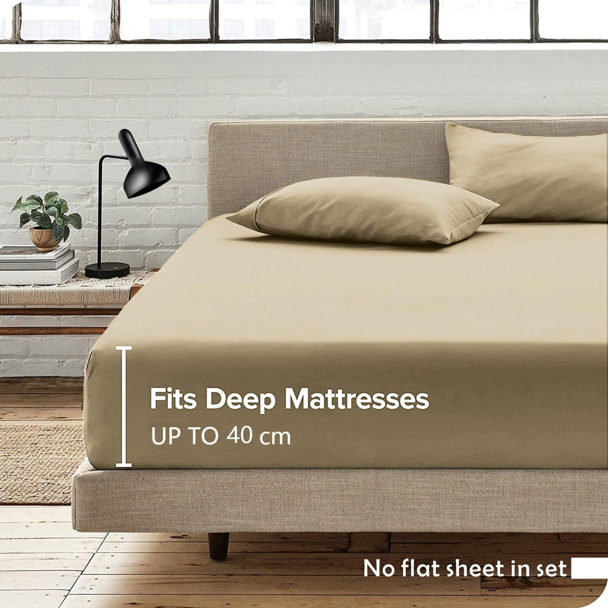 3 Piece Fitted Sheet Set- Fitted Sheet &amp; Pillowcases -Breathable Bedding - Wrinkle, Fade, Stain Resistant- 40cm Deep Pocket Fitted Bed Sheet Set(Camel Beige,Queen)