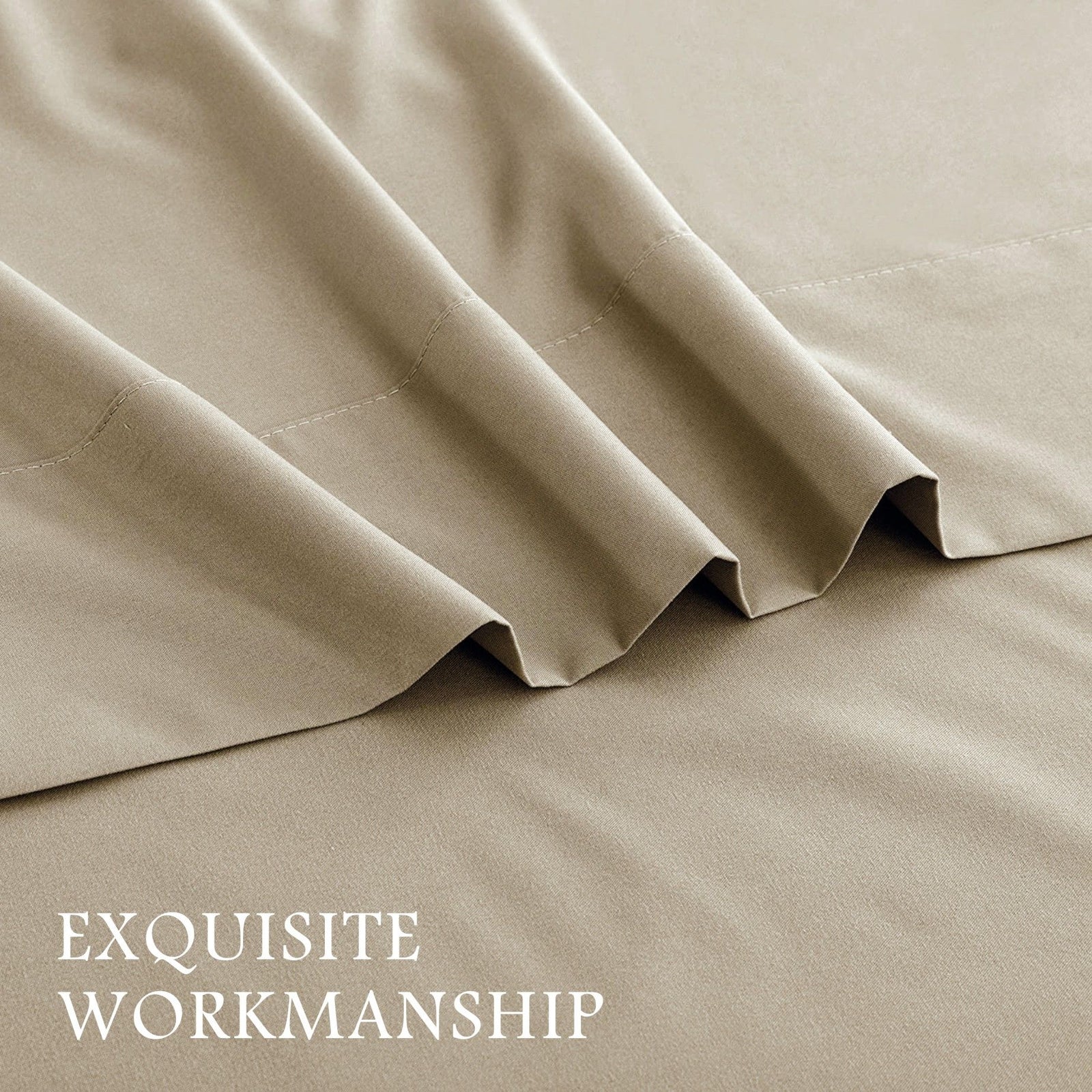 3 Piece Fitted Sheet Set- Fitted Sheet & Pillowcases -Breathable Bedding - Wrinkle, Fade, Stain Resistant- 40cm Deep Pocket Fitted Bed Sheet Set(Camel Beige,Queen)