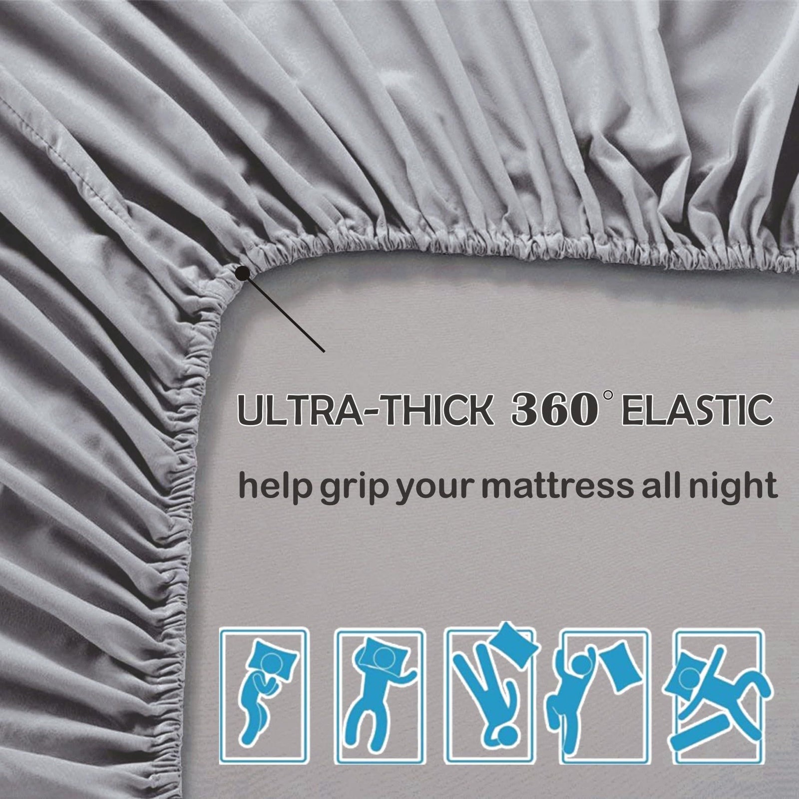 3 Piece Fitted Sheet Set- Fitted Sheet & Pillowcases -Breathable Bedding - Wrinkle, Fade, Stain Resistant- 40cm Deep Pocket Fitted Bed Sheet Set(Silver-gray,Queen)