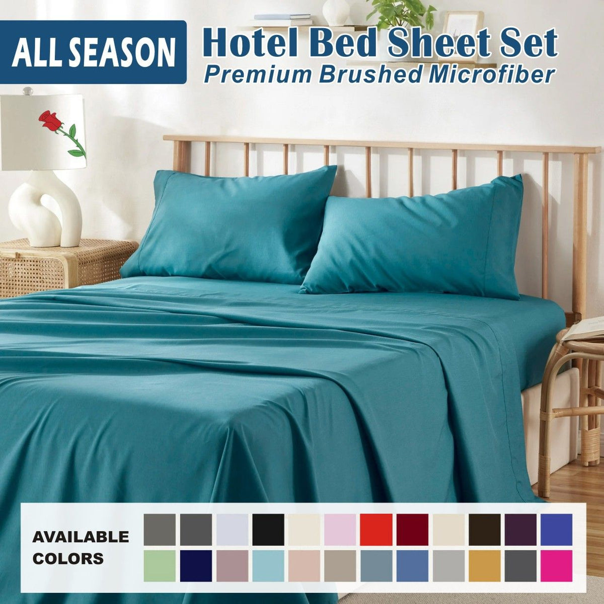 4 Piece Bed Sheet Set- Bedding Sheets &amp; Pillowcases -Breathable Bedding - Wrinkle, Fade, Stain Resistant-Deep Pocket Flat Fitted Bed Sheet Set(Biscay blue,Queen)