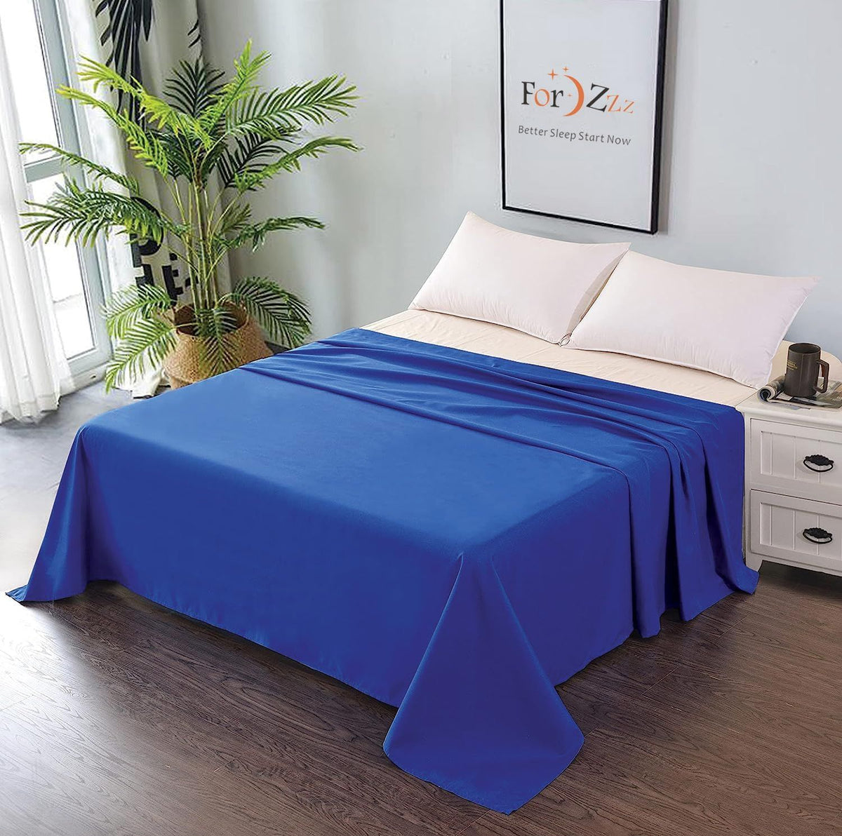 Elegant Comfort Premium Hotel Quality 1-Piece Queen Flat Sheet, Luxury and Softest 2000 Thread Count Bedding Flat Sheet(Queen,Royal blue)