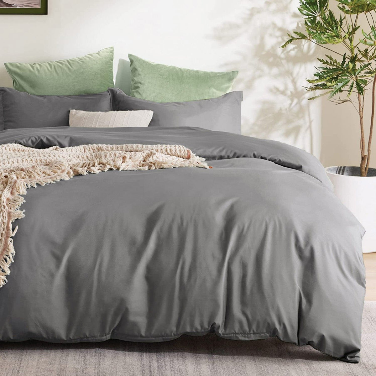 2 Piece Hotel Soft Microfiber Quilt Cover Set-2000TC Duvet/Donna Cover Set & Pillowcases -1 Quilt Cover Zipper Closure & 1 x Pillowcases-Breathable Bedding - Wrinkle, Fade, Stain Resistant(Grey,Single)