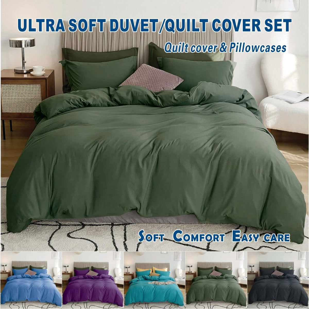 2 Piece Hotel Soft Microfiber Quilt Cover Set-2000TC Duvet/Donna Cover Set &amp; Pillowcases -1 Quilt Cover Zipper Closure &amp; 1 x Pillowcases-Breathable Bedding - Wrinkle, Fade, Stain Resistant(Olive green,Single)