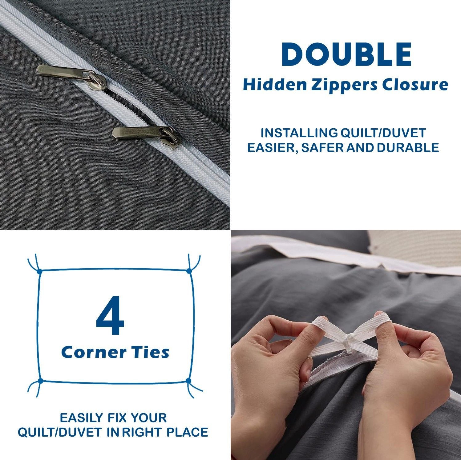 2 Piece Hotel Soft Microfiber Quilt Cover Set-2000TC Duvet/Donna Cover Set & Pillowcases -1 Quilt Cover Zipper Closure & 1 x Pillowcases-Breathable Bedding - Wrinkle, Fade, Stain Resistant(Dark gray,Single)