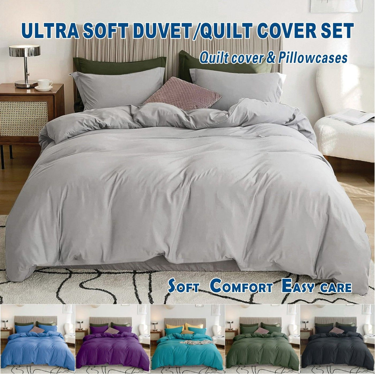 2 Piece Hotel Soft Microfiber Quilt Cover Set-2000TC Duvet/Donna Cover Set &amp; Pillowcases -1 Quilt Cover Zipper Closure &amp; 1 x Pillowcases-Breathable Bedding - Wrinkle, Fade, Stain Resistant(Silver-gray,Single)