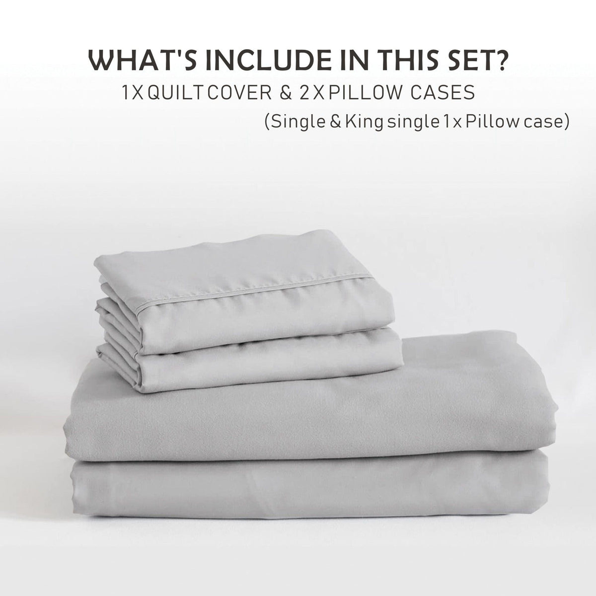 2 Piece Hotel Soft Microfiber Quilt Cover Set-2000TC Duvet/Donna Cover Set & Pillowcases -1 Quilt Cover Zipper Closure & 1 x Pillowcases-Breathable Bedding - Wrinkle, Fade, Stain Resistant(Silver-gray,Single)