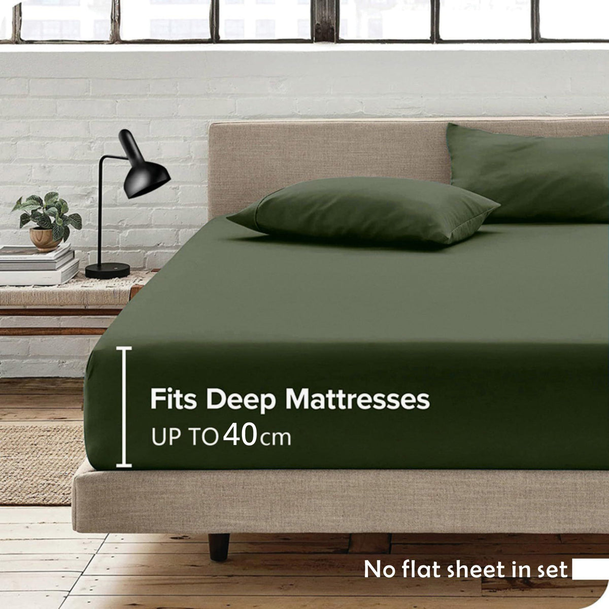 2 Piece Fitted Sheet Set- Fitted Sheet &amp; Pillowcases -Breathable Bedding - Wrinkle, Fade, Stain Resistant- 40cm Deep Pocket Fitted Bed Sheet Set(Olive green,Single)