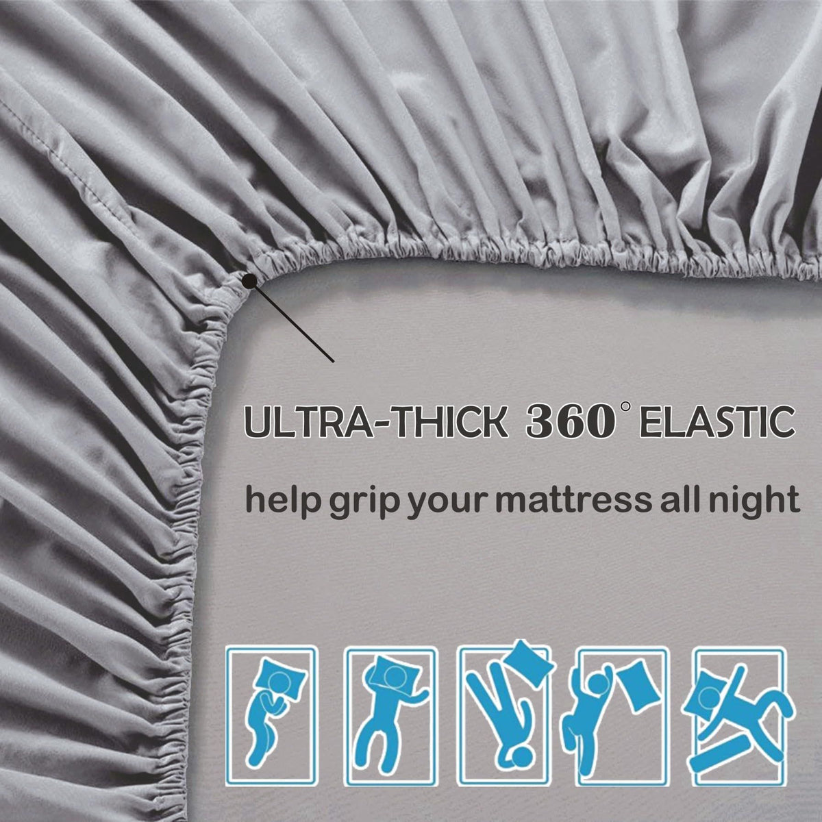 2 Piece Fitted Sheet Set- Fitted Sheet & Pillowcases -Breathable Bedding - Wrinkle, Fade, Stain Resistant- 40cm Deep Pocket Fitted Bed Sheet Set(Silver-gray,Single)