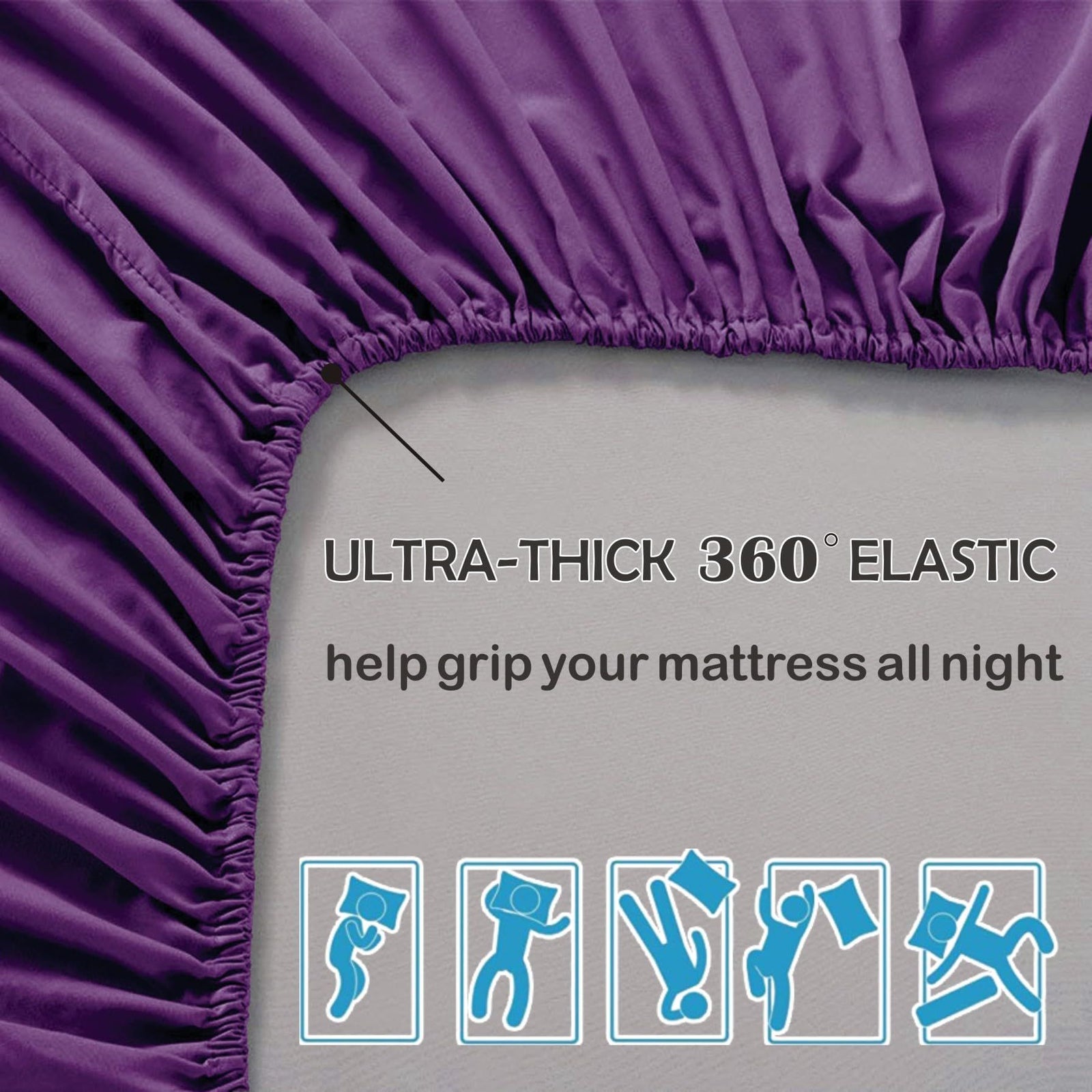 2 Piece Fitted Sheet Set- Fitted Sheet & Pillowcases -Breathable Bedding - Wrinkle, Fade, Stain Resistant- 40cm Deep Pocket Fitted Bed Sheet Set(Purple,Single)