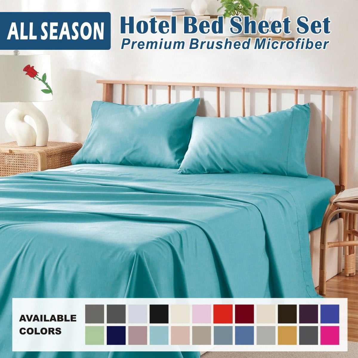 3 Piece Bed Sheet Set- Bedding Sheets &amp; Pillowcases -Breathable Bedding - Wrinkle, Fade, Stain Resistant-Deep Pocket Flat Fitted Bed Sheet Set(Ice Blue,Single)