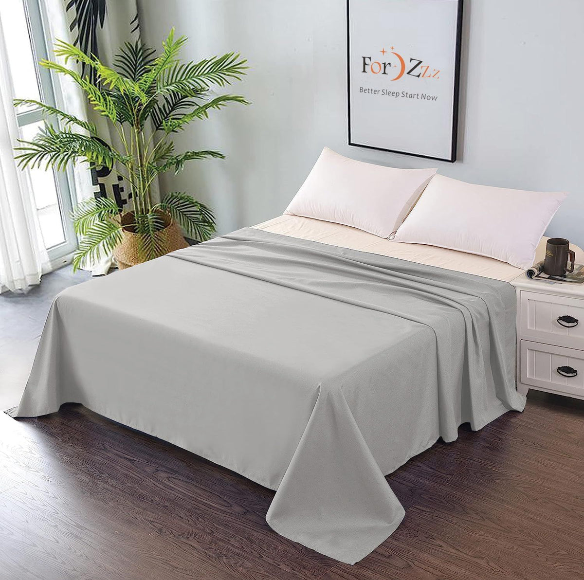 Elegant Comfort Premium Hotel Quality 1-Piece Single Flat Sheet, Luxury and Softest 2000 Thread Count Bedding Flat Sheet(Single,Silver-gray)