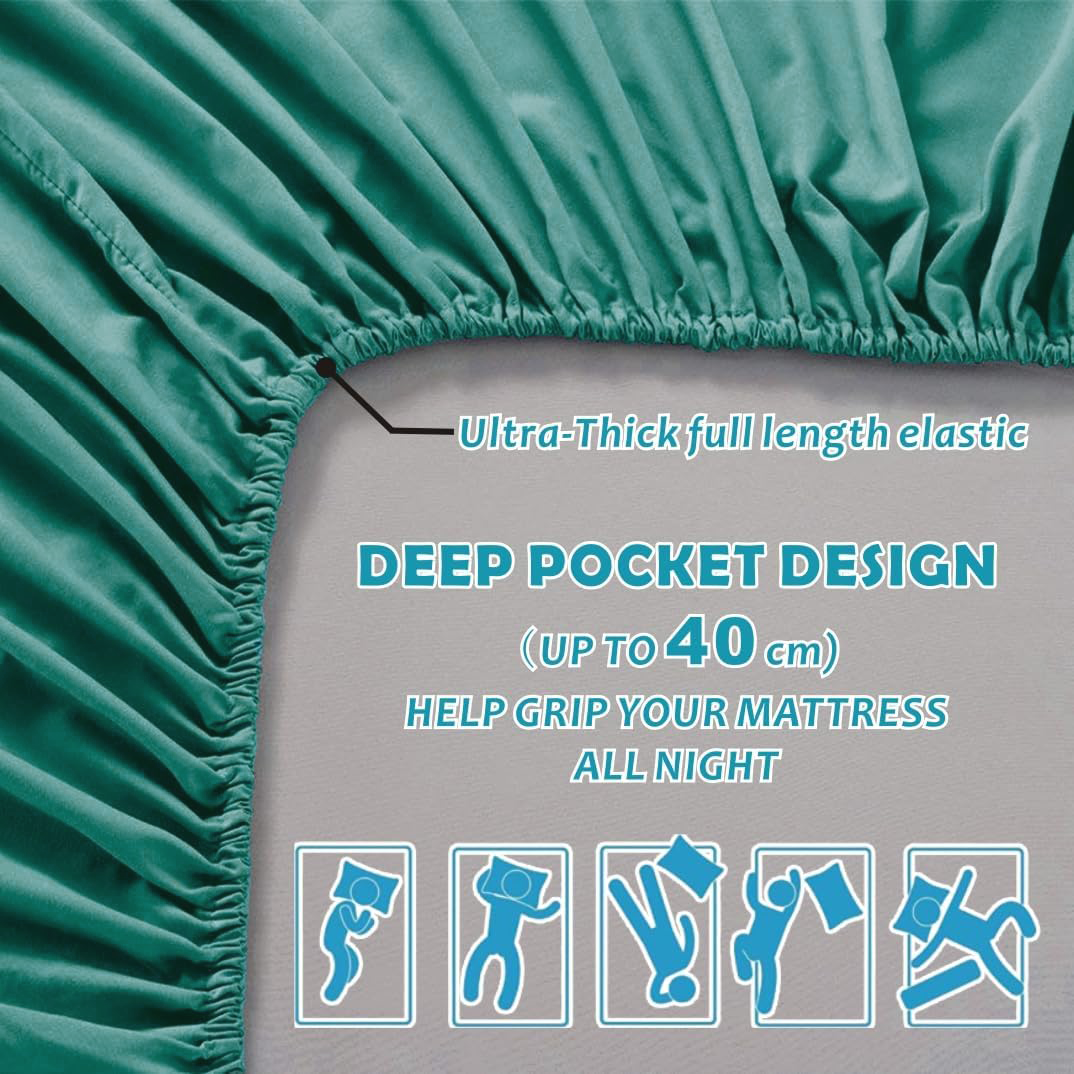 Hotel Quality Fitted Sheet - 1 Piece Fitted Sheet  -Breathable Bedding - Wrinkle, Fade, Stain Resistant- 16inch/40cm Deep Pocket Fitted Bed Sheet-Wrinkle and Fade Resistant,(Biscay blue,Single)