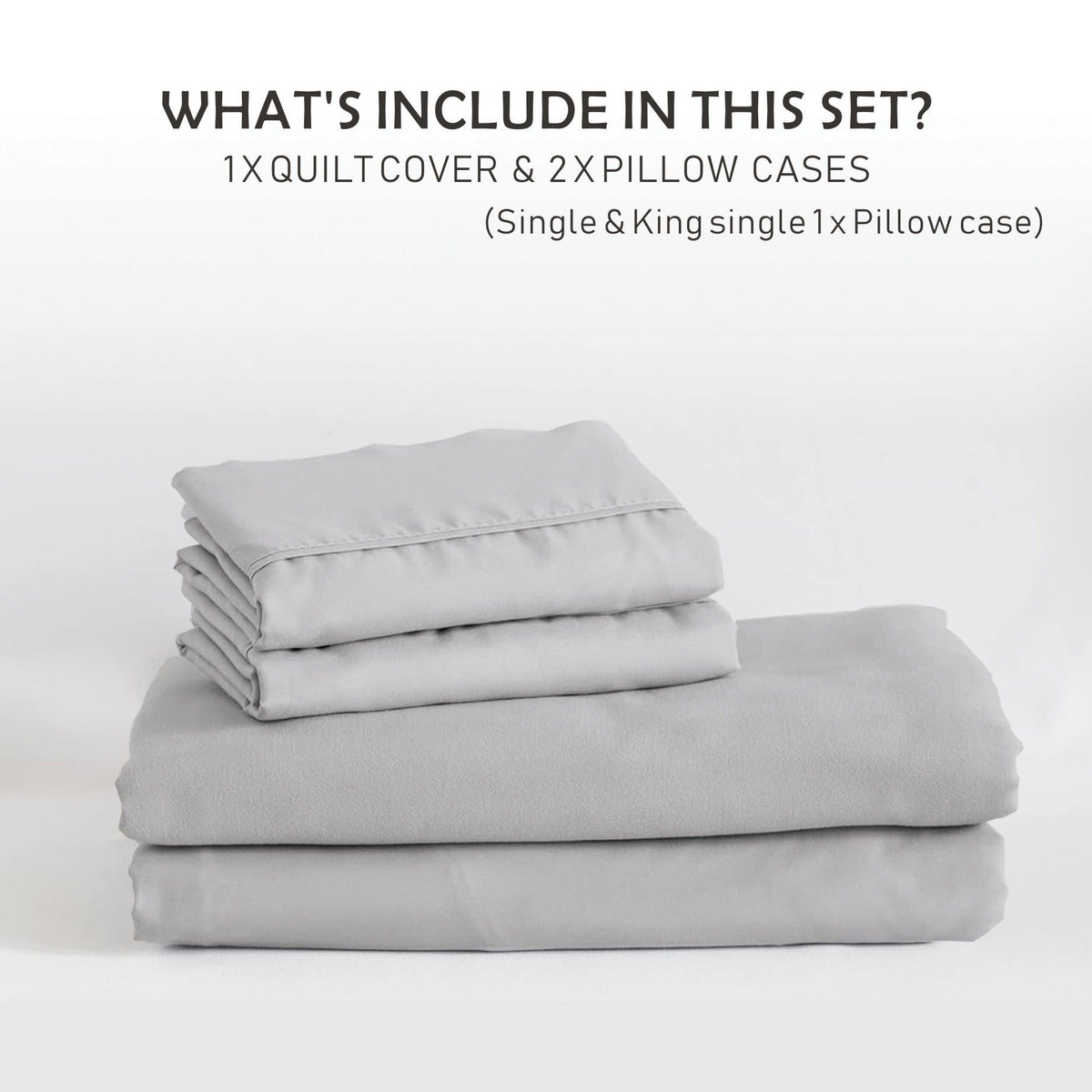 3 Piece Hotel Soft Microfiber Quilt Cover Set-2000TC Duvet/Donna Cover Set & Pillowcases -1 Quilt Cover Zipper Closure & 1 x Pillowcases-Breathable Bedding - Wrinkle, Fade, Stain Resistant(Silver-gray,Super King)