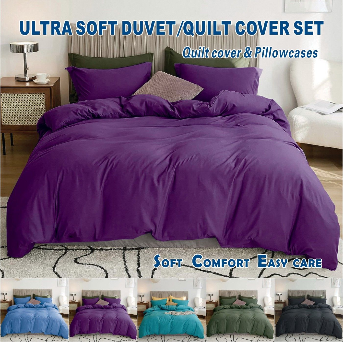 3 Piece Hotel Soft Microfiber Quilt Cover Set-2000TC Duvet/Donna Cover Set & Pillowcases -1 Quilt Cover Zipper Closure & 1 x Pillowcases-Breathable Bedding - Wrinkle, Fade, Stain Resistant(Purple,Super King)