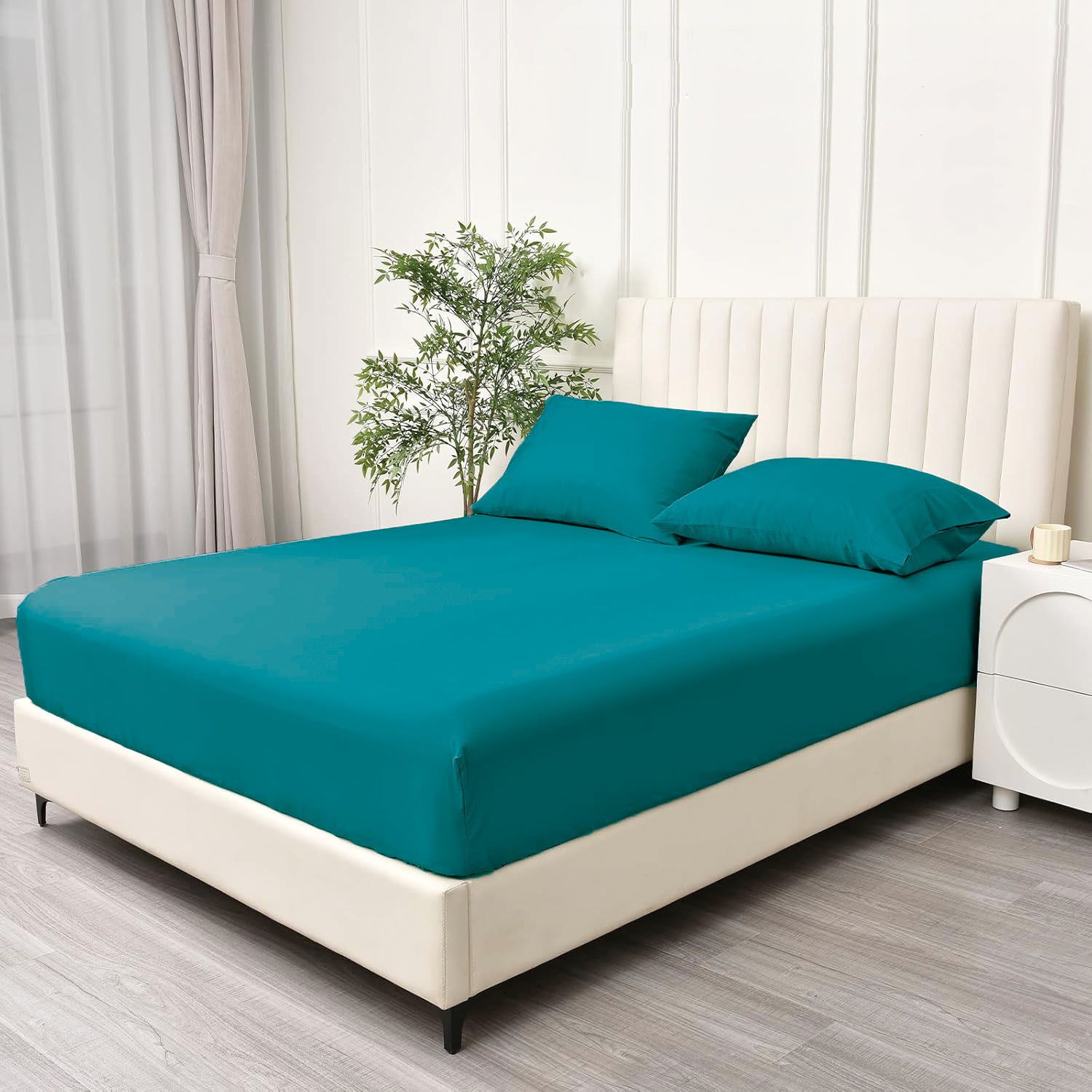 3 Piece Fitted Sheet Set- Fitted Sheet & Pillowcases -Breathable Bedding - Wrinkle, Fade, Stain Resistant- 40cm Deep Pocket Fitted Bed Sheet Set(Biscay blue,Super King)