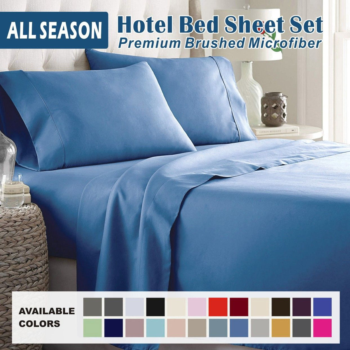 4 Piece Bed Sheet Set- Bedding Sheets &amp; Pillowcases -Breathable Bedding - Wrinkle, Fade, Stain Resistant-Deep Pocket Flat Fitted Bed Sheet Set(Ocean,Super King)