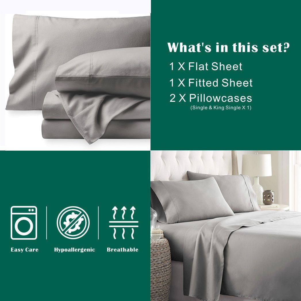 4 Piece Bed Sheet Set- Bedding Sheets & Pillowcases -Breathable Bedding - Wrinkle, Fade, Stain Resistant-Deep Pocket Flat Fitted Bed Sheet Set(Silver-gray,Super King)