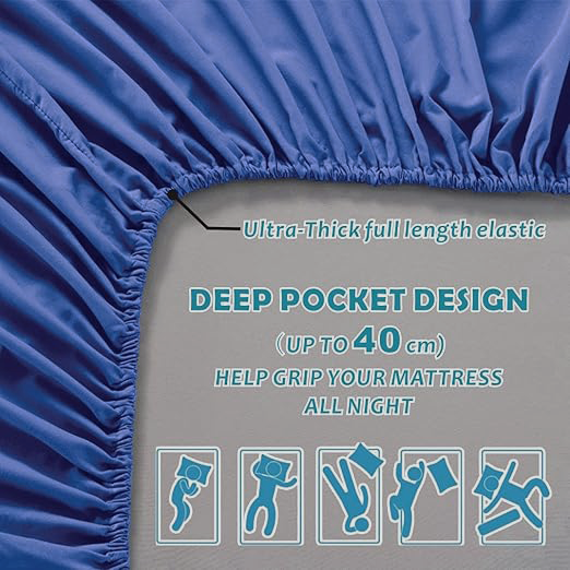 Hotel Quality Fitted Sheet - 1 Piece Fitted Sheet  -Breathable Bedding - Wrinkle, Fade, Stain Resistant- 16inch/40cm Deep Pocket Fitted Bed Sheet-Wrinkle and Fade Resistant,(Royal blue,Super King)