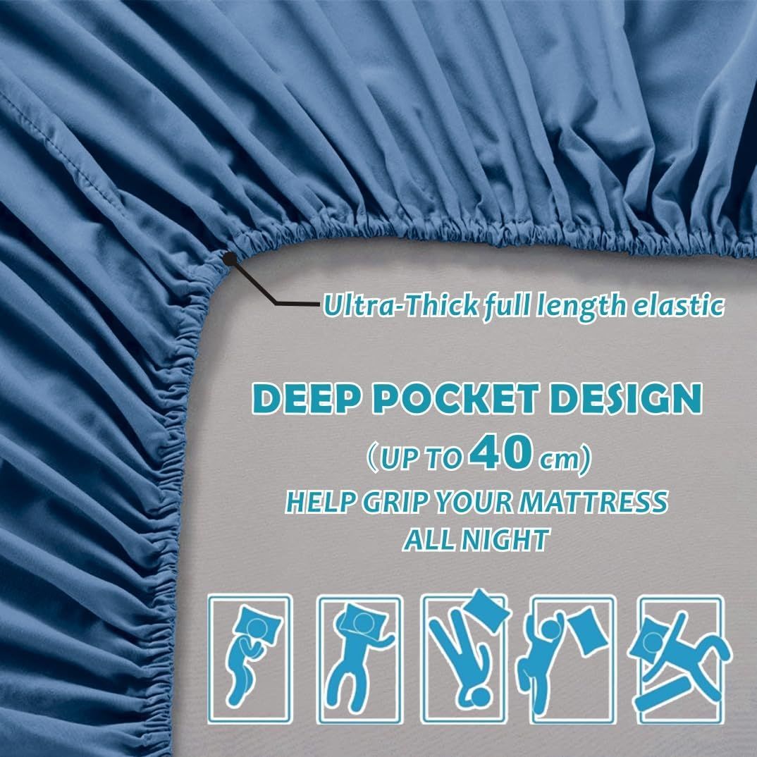 Hotel Quality Fitted Sheet - 1 Piece Fitted Sheet  -Breathable Bedding - Wrinkle, Fade, Stain Resistant- 16inch/40cm Deep Pocket Fitted Bed Sheet-Wrinkle and Fade Resistant,(Ocean,Super King)