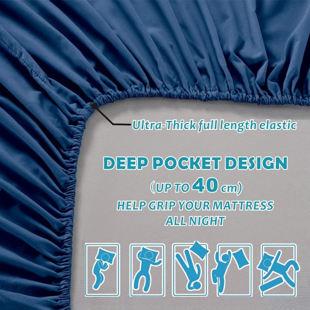 Hotel Quality Fitted Sheet - 1 Piece Fitted Sheet  -Breathable Bedding - Wrinkle, Fade, Stain Resistant- 16inch/40cm Deep Pocket Fitted Bed Sheet-Wrinkle and Fade Resistant,(Navy,Super King)