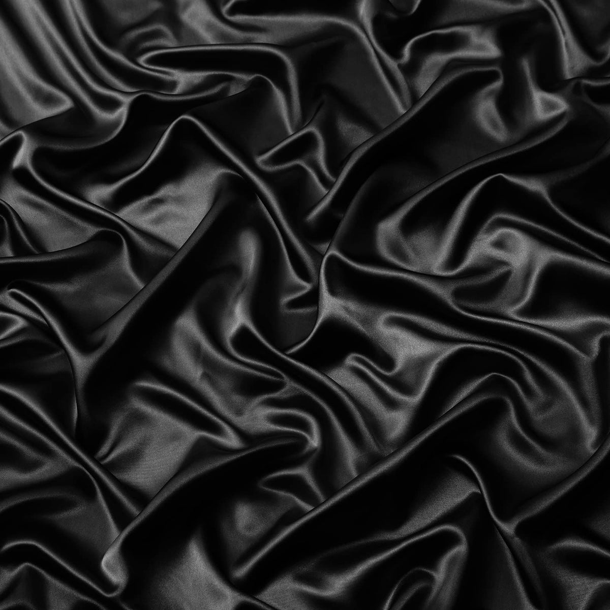 Satin Fitted Sheet Set Hotel 3 Pieces Fitted Sheet with Pillowcase, Art Silk Bedding Set-Luxury Soft Silky Sheets for Hair and Skin, Similar to Silk Fitted Sheets Set 3 Pieces(Double,Black)
