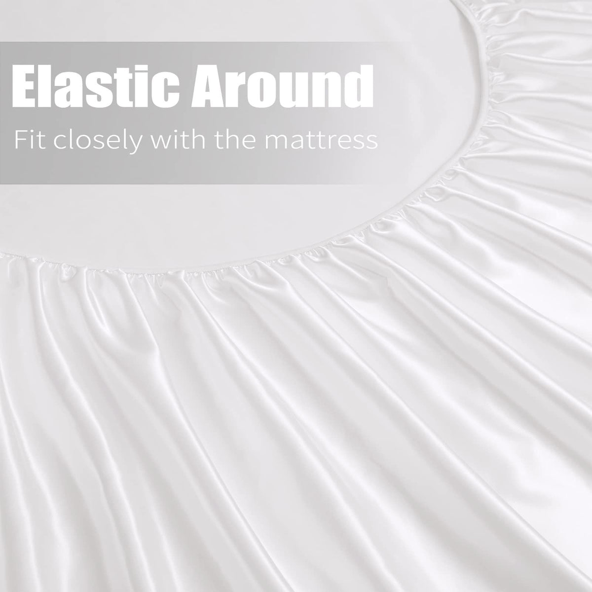 Satin Fitted Sheet Set Hotel 3 Pieces Fitted Sheet with Pillowcase, Art Silk Bedding Set-Luxury Soft Silky Sheets for Hair and Skin, Similar to Silk Fitted Sheets Set 3 Pieces(King,White)