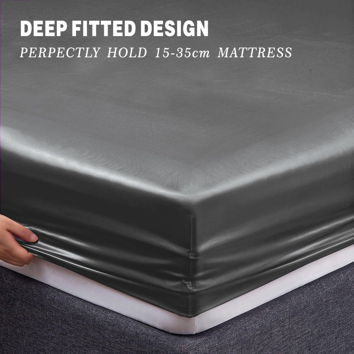 Art Silk Satin Sheet Set Hotel 4 Pieces Fitted/Flat Sheet Bedding Set-Luxury Soft Silky Sheets for Hair and Skin, Similar to Silk Bed Sheets Set 4 Pieces(Queen,Grey)